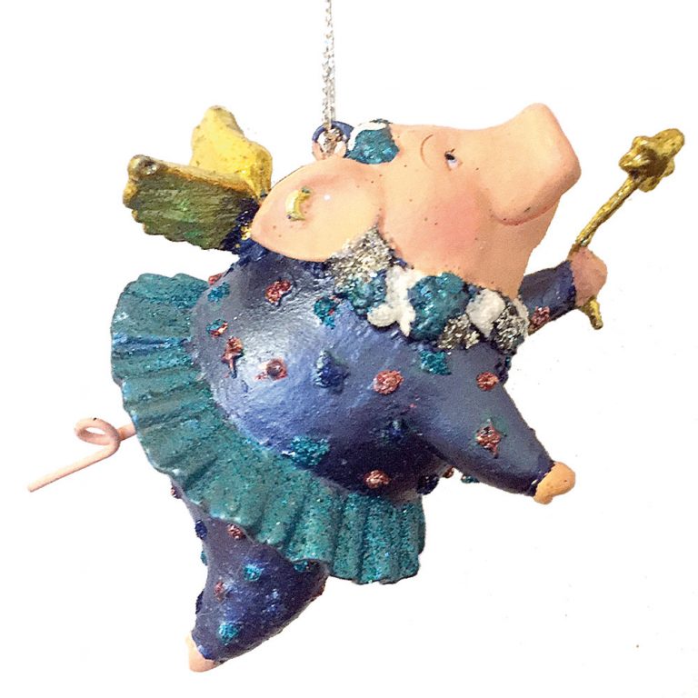 Flying Polka Dot Pig with Gold Wand Handmade Blue