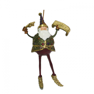 Gold and Green Santa with Wish List
